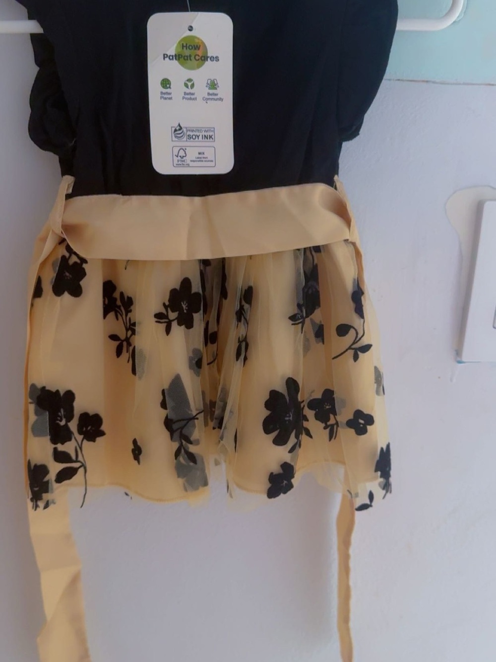 Kids Black & Yellow Floral Tulle Dress